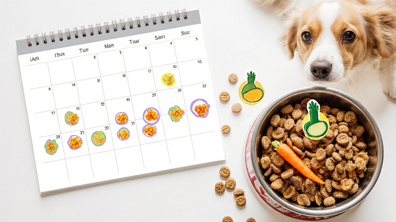 Календарь с редкими добавками овощей в рацион собаки.