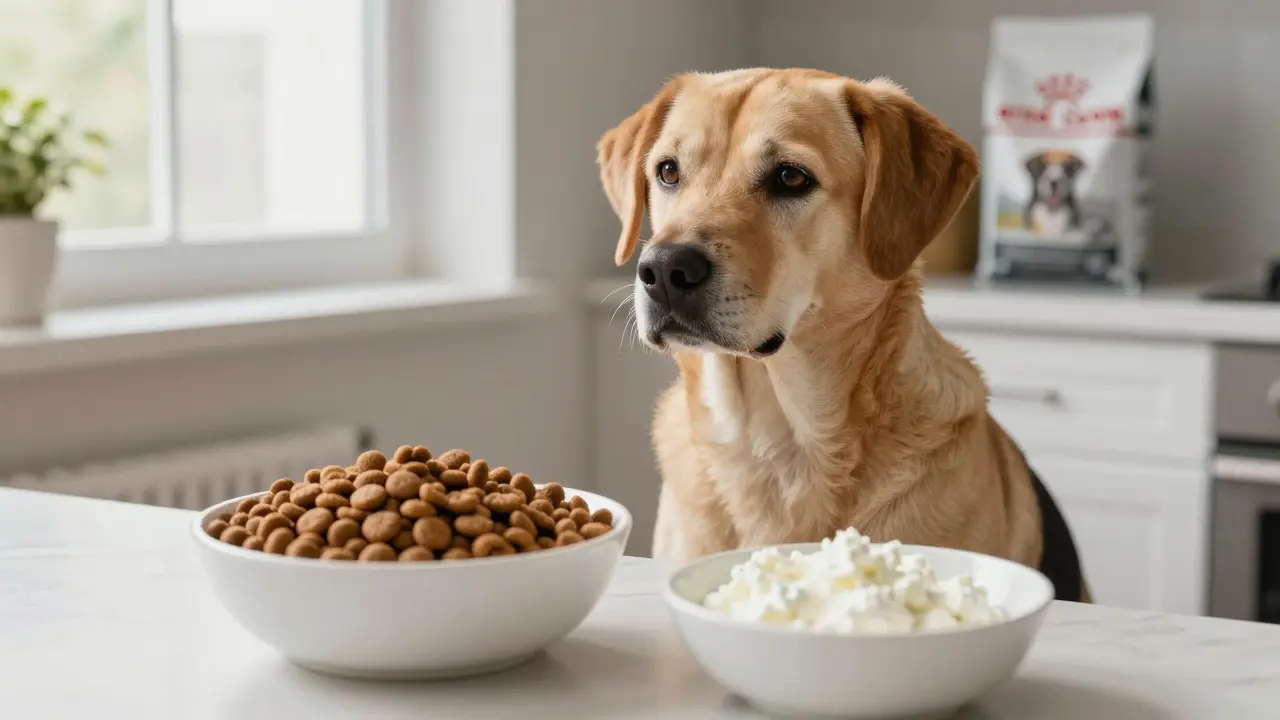 Можно ли кормить собаку сухим кормом и творогом: безопасно или рискованно?