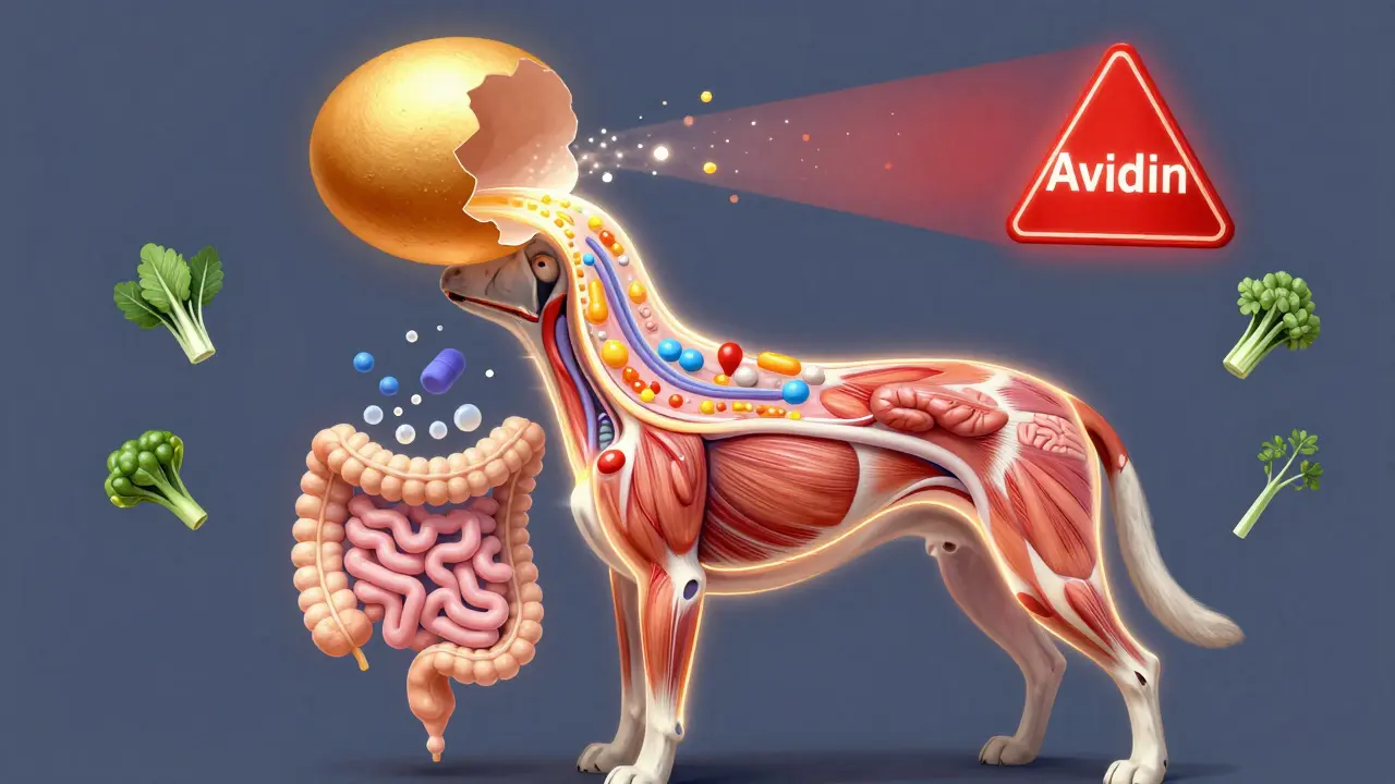 Схема пищеварения собаки с питательными веществами из яйца
